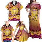 Brisbane Broncos Rugby Family Matching Off Shoulder Maxi Dress and Hawaiian Shirt Australian Aboriginal Dot Painting Style
