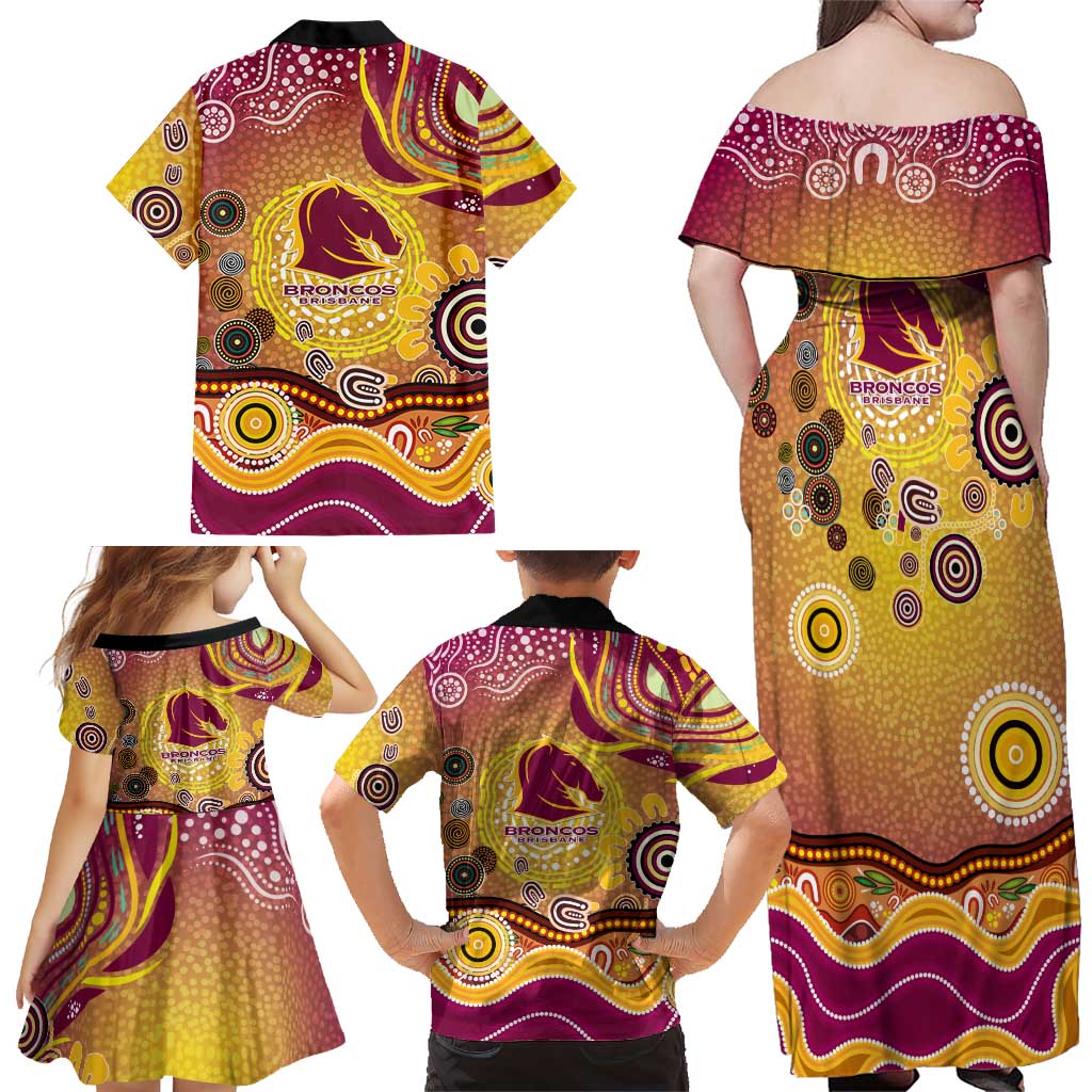 Brisbane Broncos Rugby Family Matching Off Shoulder Maxi Dress and Hawaiian Shirt Australian Aboriginal Dot Painting Style