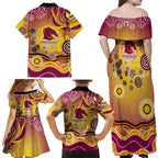 Brisbane Broncos Rugby Family Matching Off Shoulder Maxi Dress and Hawaiian Shirt Australian Aboriginal Dot Painting Style