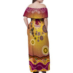 Brisbane Broncos Rugby Family Matching Off Shoulder Maxi Dress and Hawaiian Shirt Australian Aboriginal Dot Painting Style