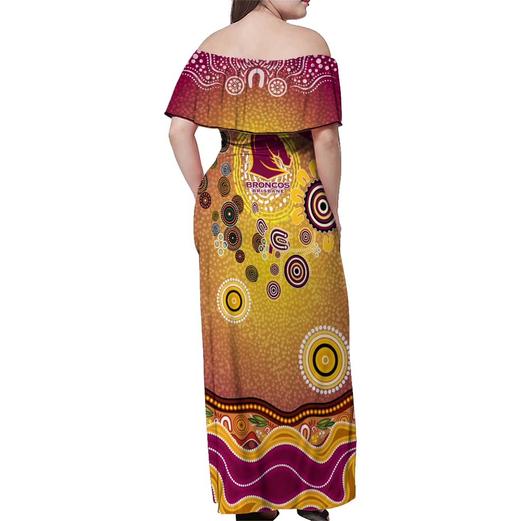 Brisbane Broncos Rugby Family Matching Off Shoulder Maxi Dress and Hawaiian Shirt Australian Aboriginal Dot Painting Style