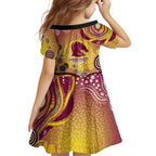 Brisbane Broncos Rugby Family Matching Off Shoulder Short Dress and Hawaiian Shirt Australian Aboriginal Dot Painting Style