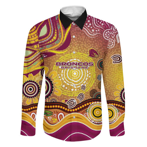 Brisbane Broncos Rugby Family Matching Off Shoulder Short Dress and Hawaiian Shirt Australian Aboriginal Dot Painting Style
