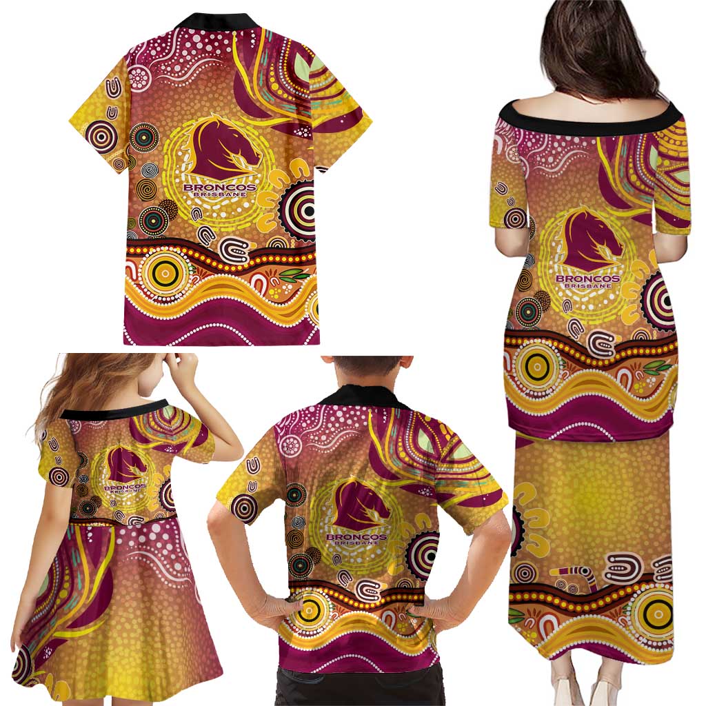 Brisbane Broncos Rugby Family Matching Puletasi and Hawaiian Shirt Australian Aboriginal Dot Painting Style