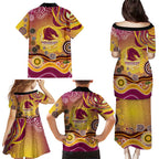 Brisbane Broncos Rugby Family Matching Puletasi and Hawaiian Shirt Australian Aboriginal Dot Painting Style