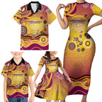 Brisbane Broncos Rugby Family Matching Short Sleeve Bodycon Dress and Hawaiian Shirt Australian Aboriginal Dot Painting Style