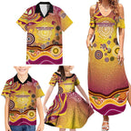 Brisbane Broncos Rugby Family Matching Summer Maxi Dress and Hawaiian Shirt Australian Aboriginal Dot Painting Style