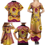 Brisbane Broncos Rugby Family Matching Summer Maxi Dress and Hawaiian Shirt Australian Aboriginal Dot Painting Style