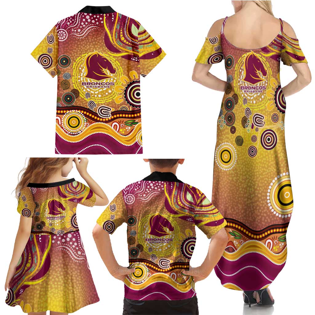Brisbane Broncos Rugby Family Matching Summer Maxi Dress and Hawaiian Shirt Australian Aboriginal Dot Painting Style
