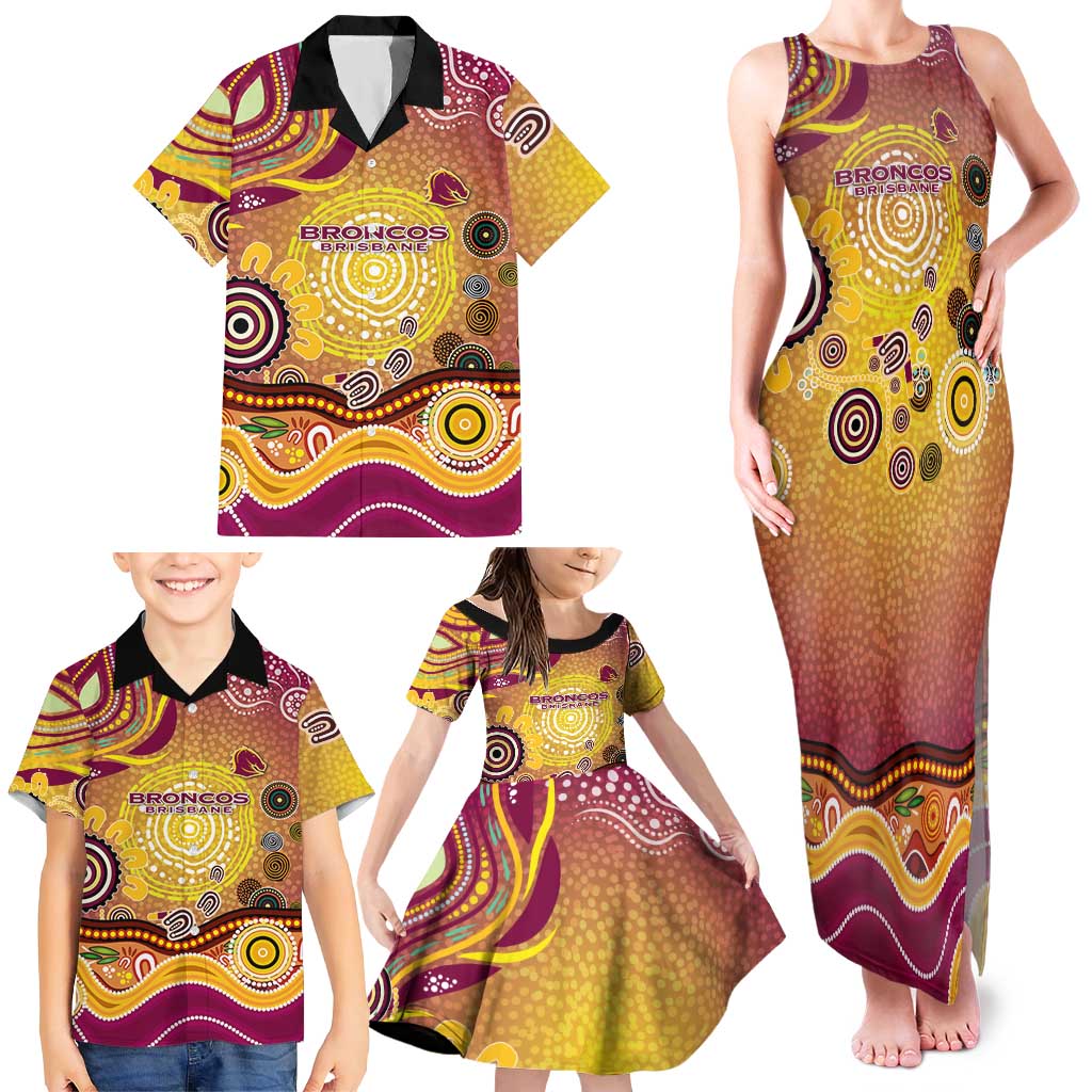 Brisbane Broncos Rugby Family Matching Tank Maxi Dress and Hawaiian Shirt Australian Aboriginal Dot Painting Style