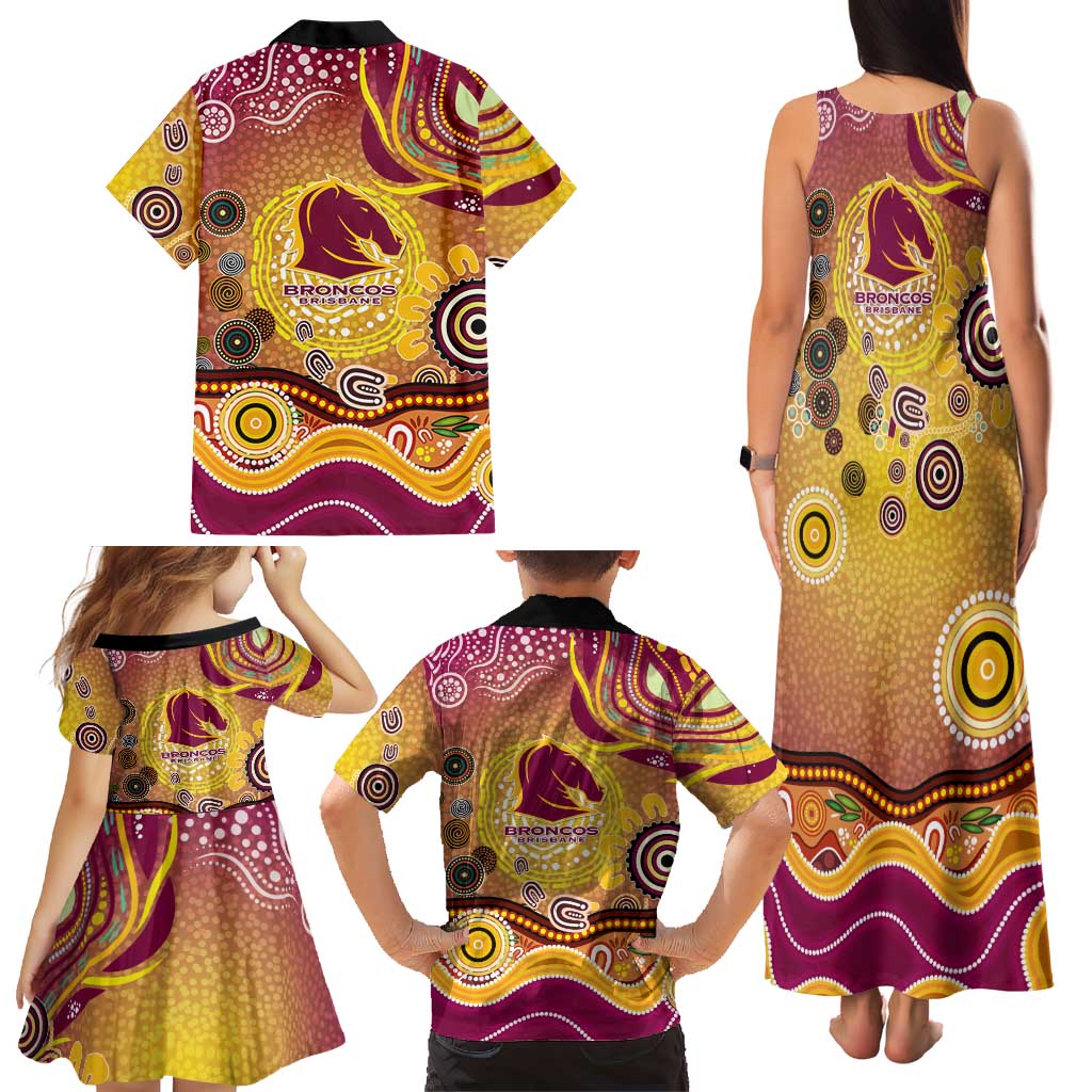 Brisbane Broncos Rugby Family Matching Tank Maxi Dress and Hawaiian Shirt Australian Aboriginal Dot Painting Style