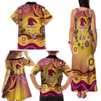 Brisbane Broncos Rugby Family Matching Tank Maxi Dress and Hawaiian Shirt Australian Aboriginal Dot Painting Style