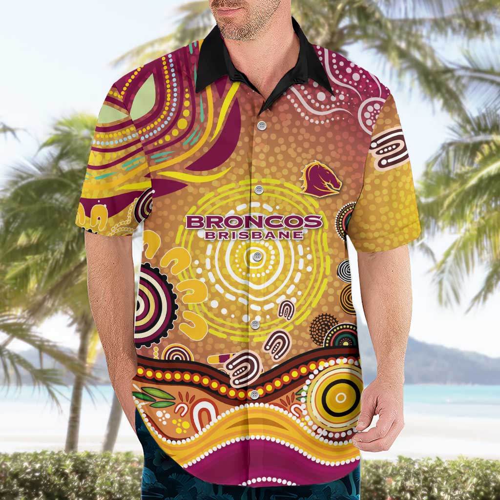 Brisbane Broncos Rugby Hawaiian Shirt Australian Aboriginal Dot Painting Style