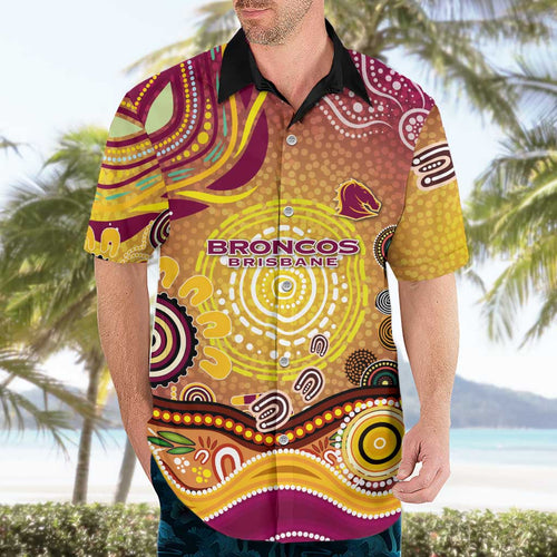 Brisbane Broncos Rugby Hawaiian Shirt Australian Aboriginal Dot Painting Style
