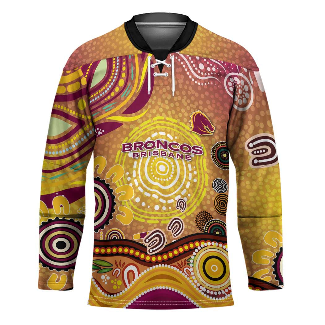 Brisbane Broncos Rugby Hockey Jersey Australian Aboriginal Dot Painting Style