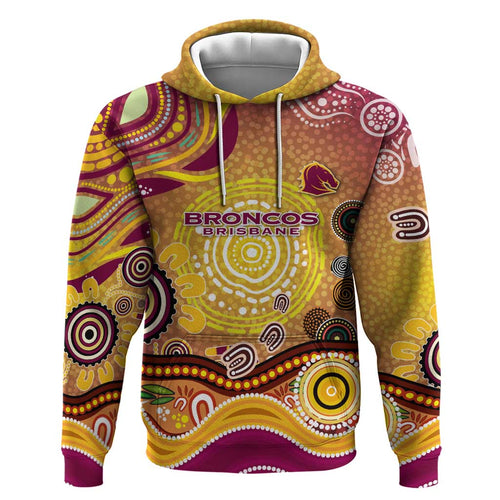 Brisbane Broncos Rugby Hoodie Australian Aboriginal Dot Painting Style