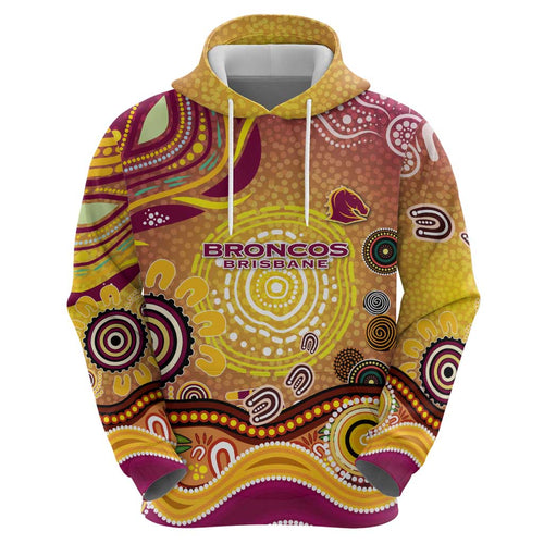 Brisbane Broncos Rugby Hoodie Australian Aboriginal Dot Painting Style