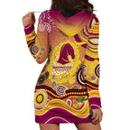 Brisbane Broncos Rugby Hoodie Dress Australian Aboriginal Dot Painting Style