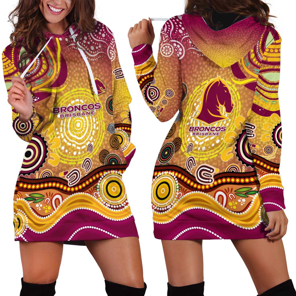 Brisbane Broncos Rugby Hoodie Dress Australian Aboriginal Dot Painting Style