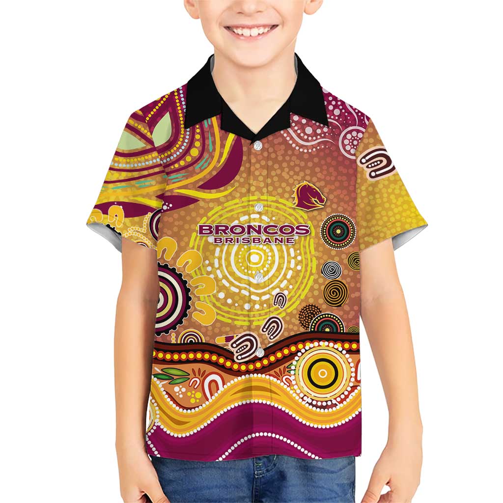 Brisbane Broncos Rugby Kid Hawaiian Shirt Australian Aboriginal Dot Painting Style