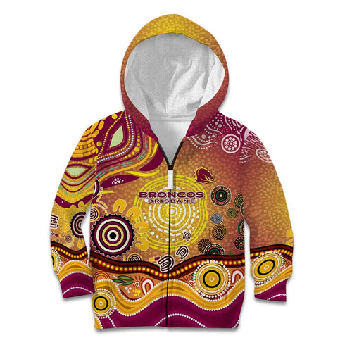 Brisbane Broncos Rugby Kid Hoodie Australian Aboriginal Dot Painting Style