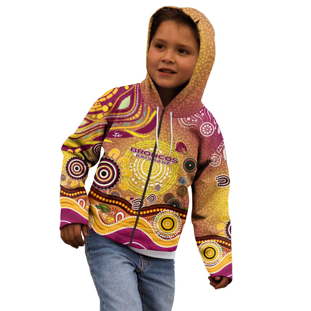Brisbane Broncos Rugby Kid Hoodie Australian Aboriginal Dot Painting Style