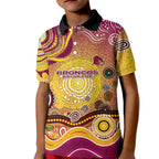 Brisbane Broncos Rugby Kid Polo Shirt Australian Aboriginal Dot Painting Style