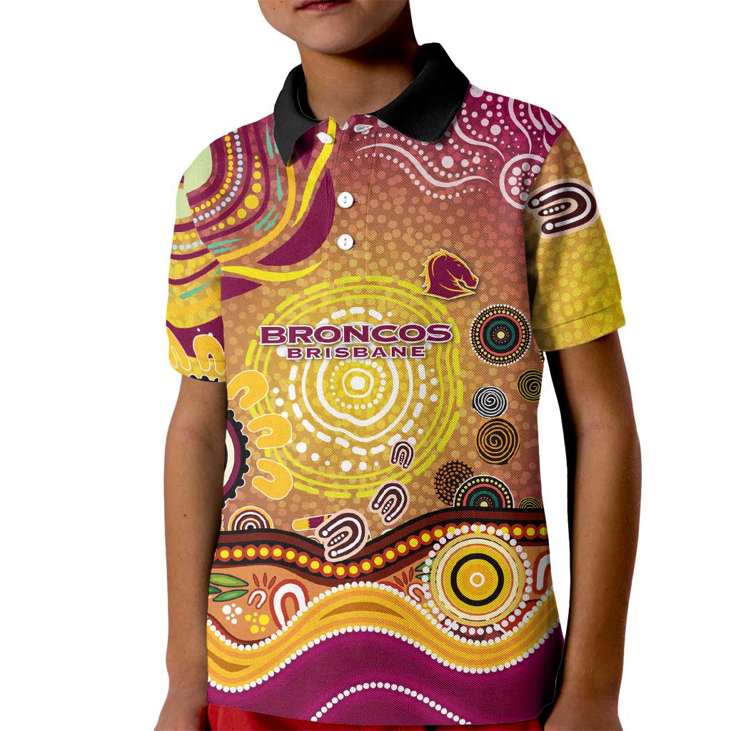 Brisbane Broncos Rugby Kid Polo Shirt Australian Aboriginal Dot Painting Style