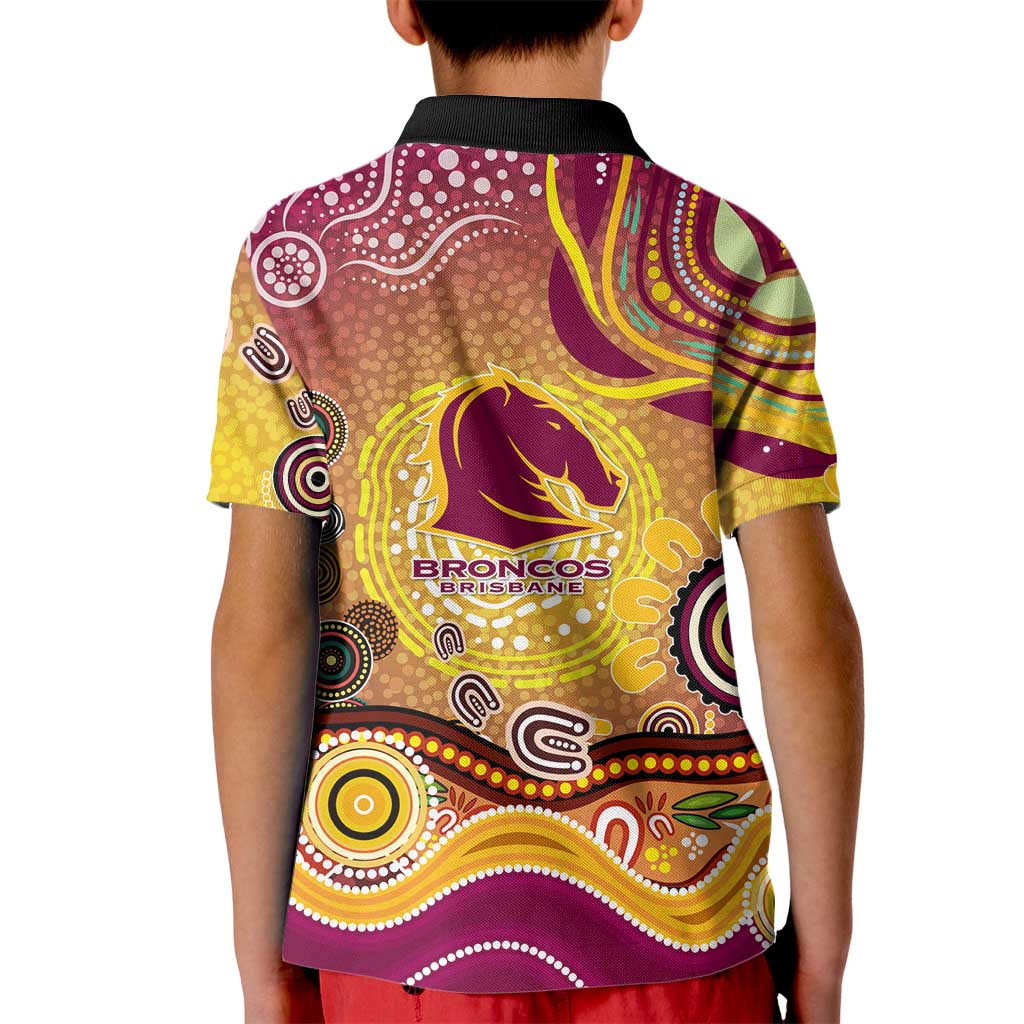 Brisbane Broncos Rugby Kid Polo Shirt Australian Aboriginal Dot Painting Style