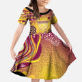Brisbane Broncos Rugby Kid Short Sleeve Dress Australian Aboriginal Dot Painting Style