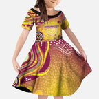 Brisbane Broncos Rugby Kid Short Sleeve Dress Australian Aboriginal Dot Painting Style