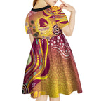 Brisbane Broncos Rugby Kid Short Sleeve Dress Australian Aboriginal Dot Painting Style