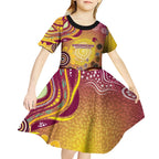 Brisbane Broncos Rugby Kid Short Sleeve Dress Australian Aboriginal Dot Painting Style