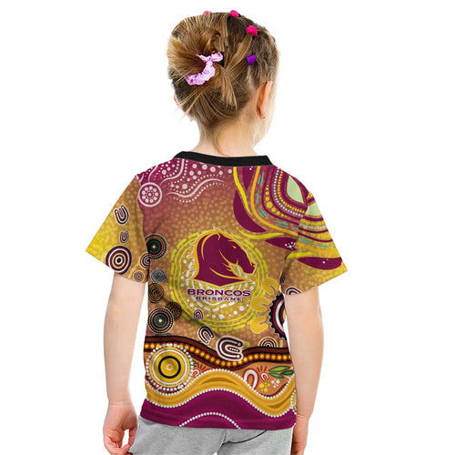 Brisbane Broncos Rugby Kid T Shirt Australian Aboriginal Dot Painting Style