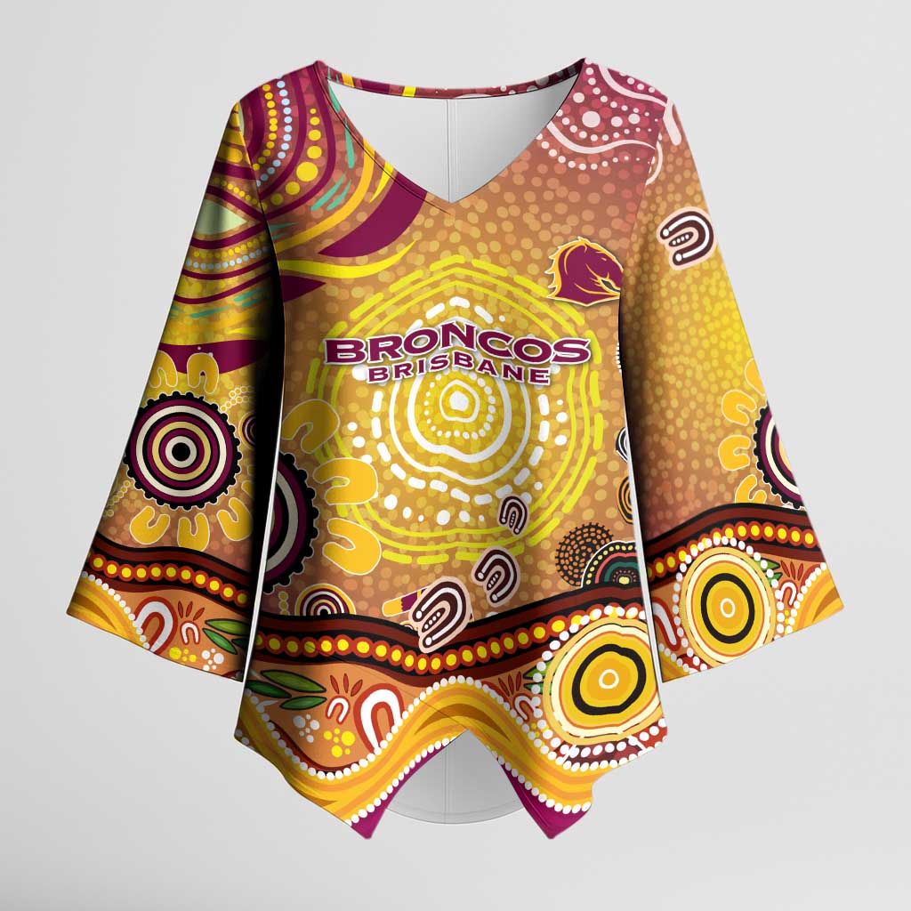 Brisbane Broncos Rugby Kimono Sleeve Blouse Australian Aboriginal Dot Painting Style