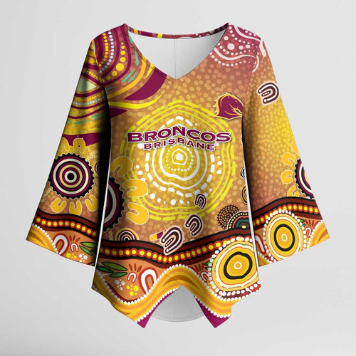Brisbane Broncos Rugby Kimono Sleeve Blouse Australian Aboriginal Dot Painting Style