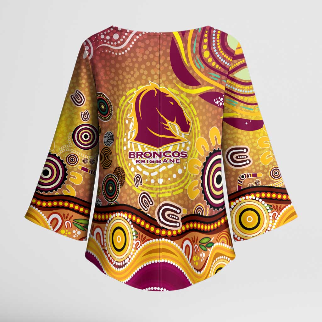 Brisbane Broncos Rugby Kimono Sleeve Blouse Australian Aboriginal Dot Painting Style