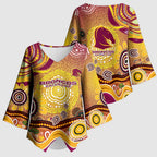 Brisbane Broncos Rugby Kimono Sleeve Blouse Australian Aboriginal Dot Painting Style