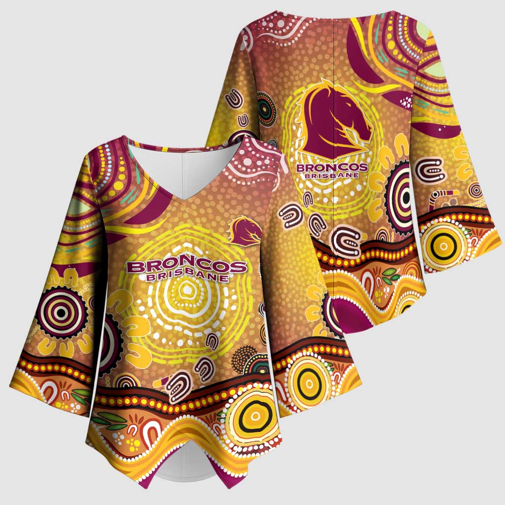 Brisbane Broncos Rugby Kimono Sleeve Blouse Australian Aboriginal Dot Painting Style