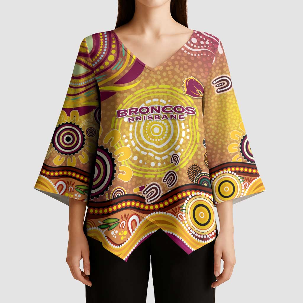 Brisbane Broncos Rugby Kimono Sleeve Blouse Australian Aboriginal Dot Painting Style