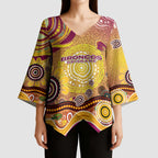 Brisbane Broncos Rugby Kimono Sleeve Blouse Australian Aboriginal Dot Painting Style