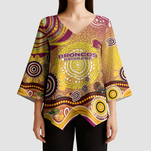 Brisbane Broncos Rugby Kimono Sleeve Blouse Australian Aboriginal Dot Painting Style