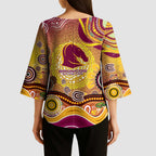 Brisbane Broncos Rugby Kimono Sleeve Blouse Australian Aboriginal Dot Painting Style