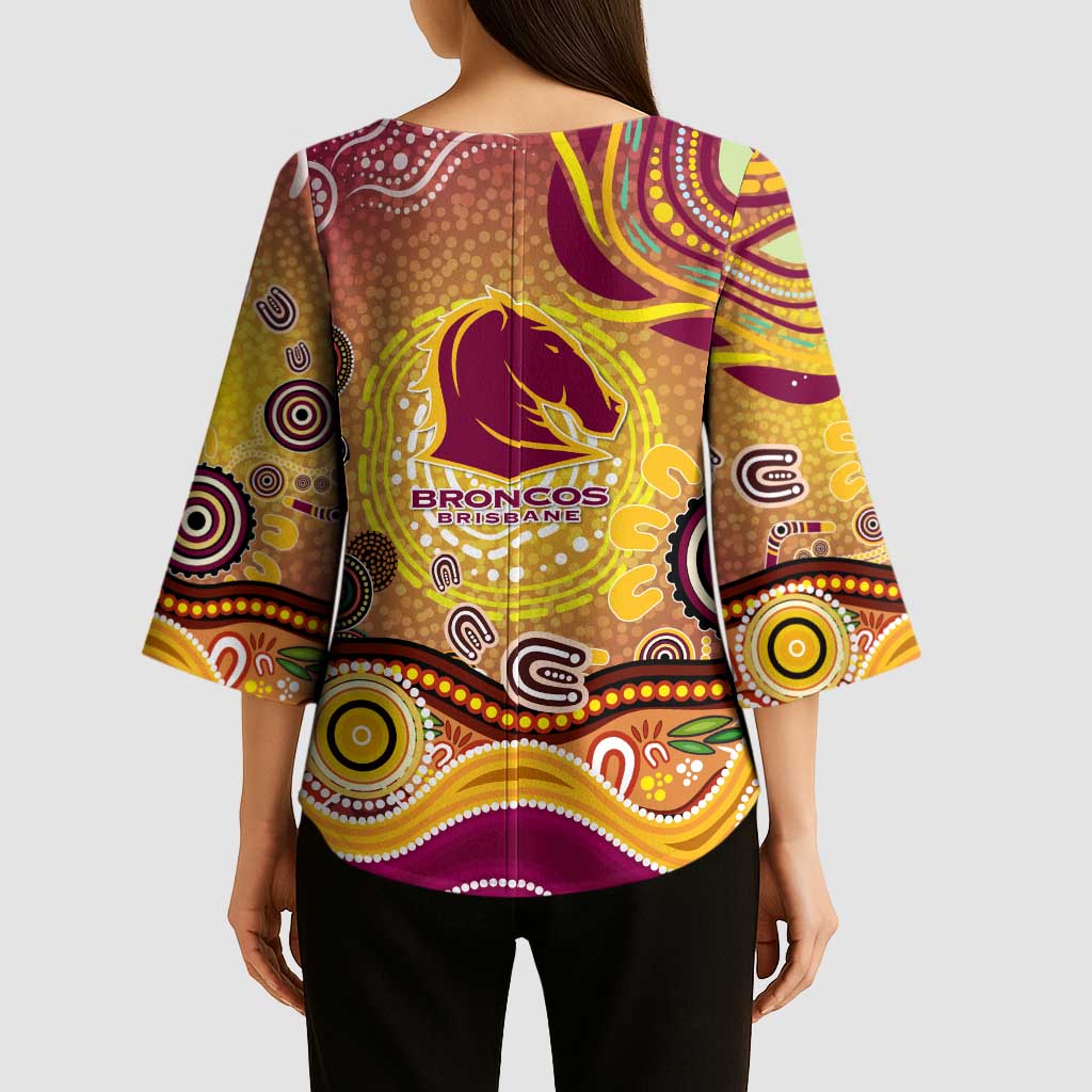 Brisbane Broncos Rugby Kimono Sleeve Blouse Australian Aboriginal Dot Painting Style