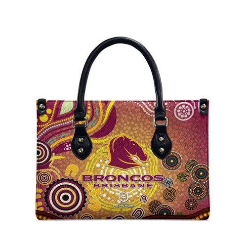Brisbane Broncos Rugby Leather Bag Australian Aboriginal Dot Painting Style