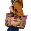 Brisbane Broncos Rugby Leather Tote Bag Australian Aboriginal Dot Painting Style