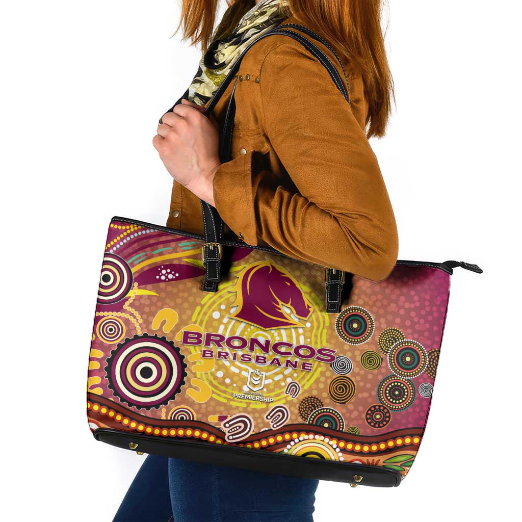 Brisbane Broncos Rugby Leather Tote Bag Australian Aboriginal Dot Painting Style