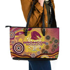 Brisbane Broncos Rugby Leather Tote Bag Australian Aboriginal Dot Painting Style