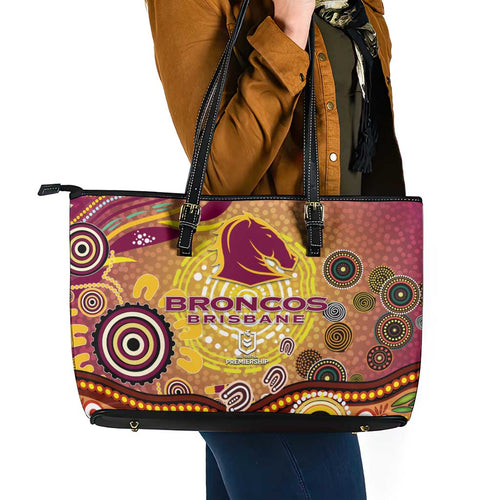 Brisbane Broncos Rugby Leather Tote Bag Australian Aboriginal Dot Painting Style