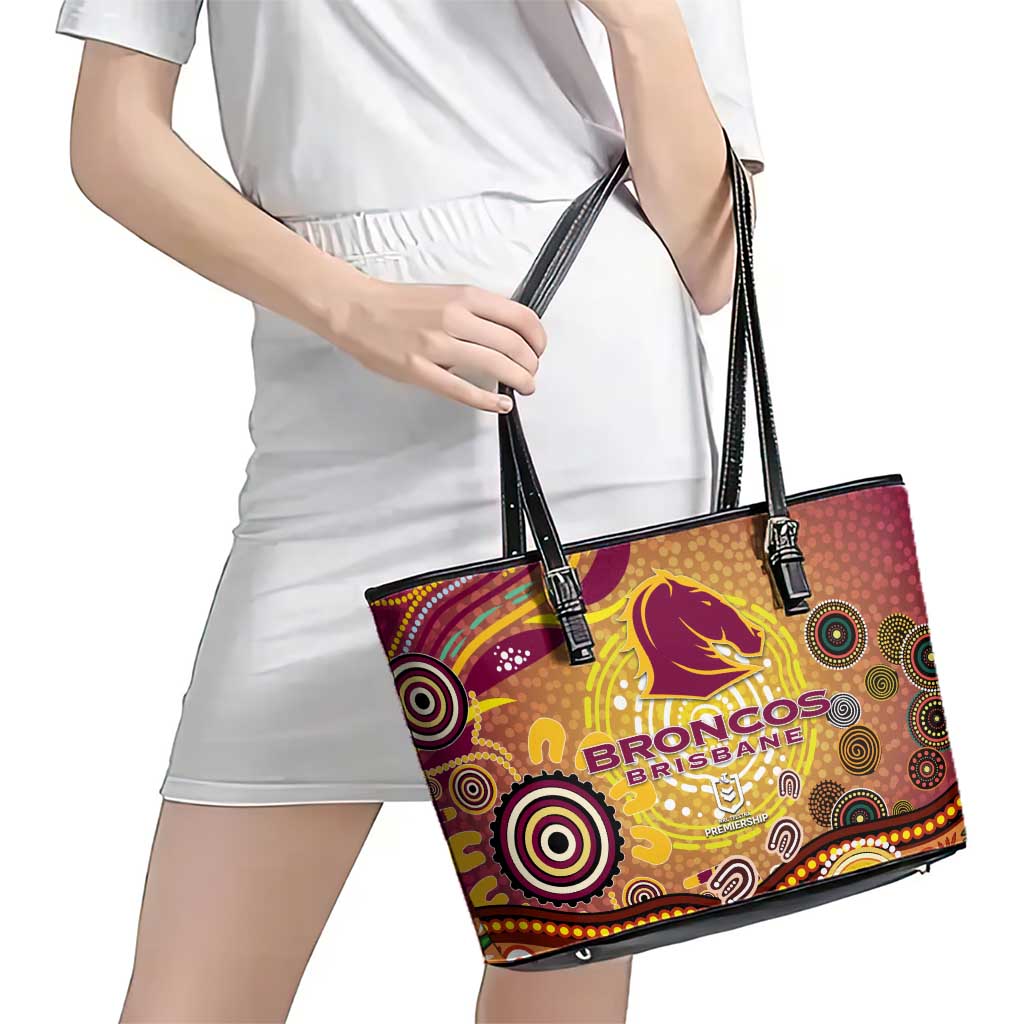 Brisbane Broncos Rugby Leather Tote Bag Australian Aboriginal Dot Painting Style